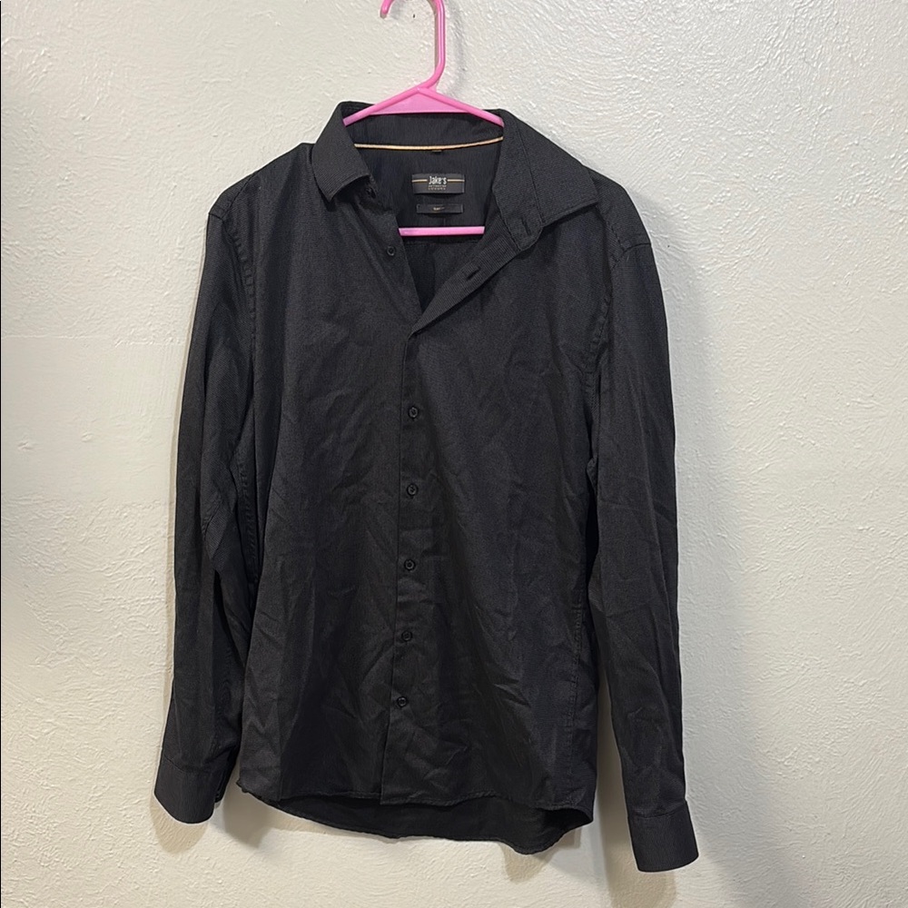 Mens Jakes Collection Luxury Medium Slim Fit Black Long Sleeves Button Up